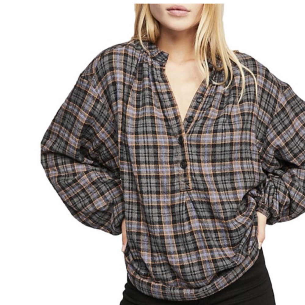 Free People cozy plaid Henley S